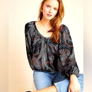 NWT M Anthropologie MAEVE Madeira Blouse Top Boho Bohemian Puff Long Sleeve